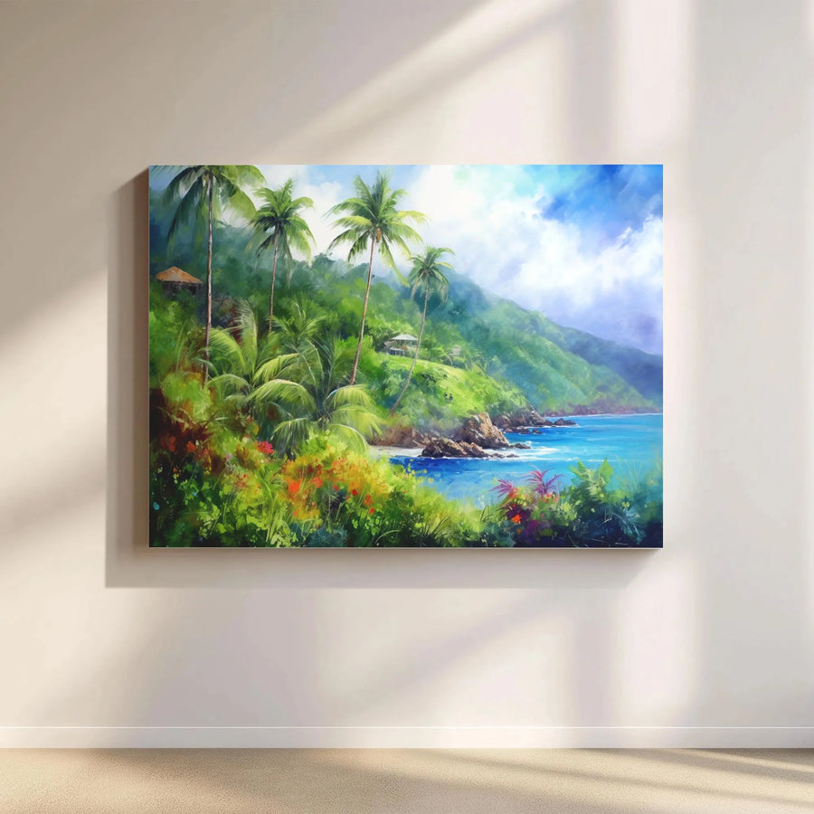 Tropical Beach Canvas Wall Art | Vibrant Coastal Scenery Painting | Thick Gallery Wrap Canvas | Premium Living Room Decor
