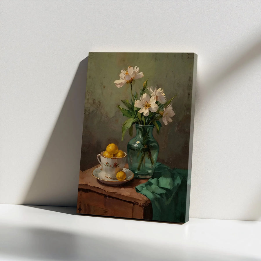Vintage Floral Still Life Canvas Art | Classic Oil Painting Reproduction | Premium Thick Gallery Wrap Canvas | Dark Academia Wall Decor Gift