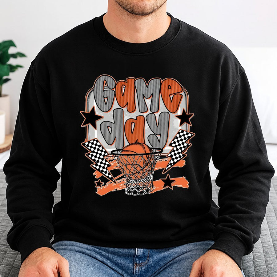 Game Day Basketball Sweatshirt | Retro Checkered Sports Graphic | Cotton Blend Premium Crewneck | Basketball Mom Gift for Fan