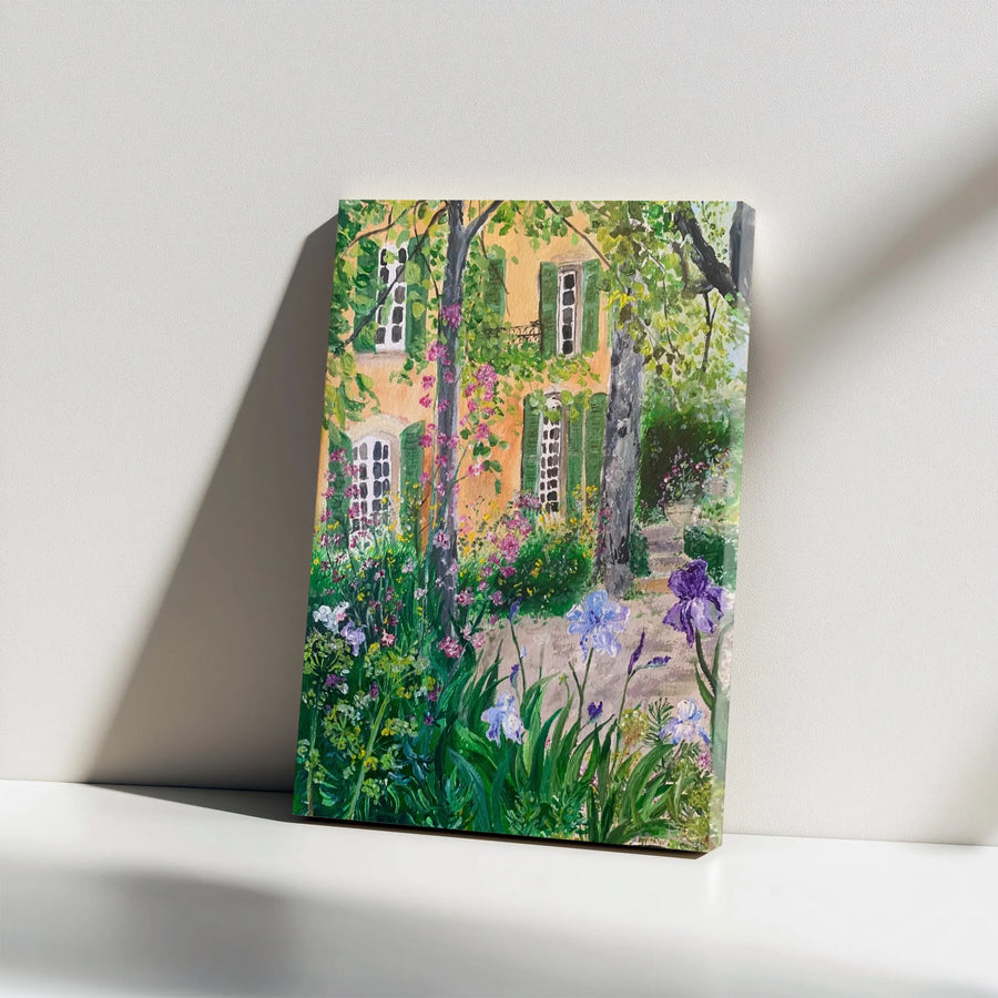 French Country House Canvas Print | Impressionist Villa and Flower Garden Painting | Premium Gallery Wrap Canvas | Rustic Farmhouse Living Room Decor Gift