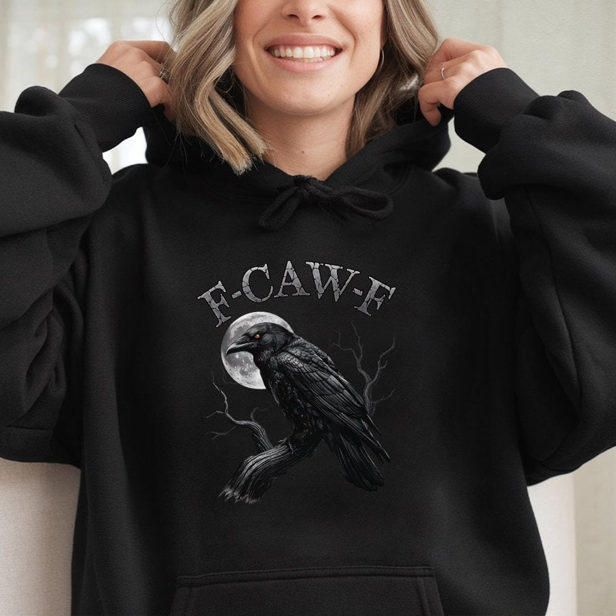 Raven Gothic Hoodie | Spooky Crow Moon Graphic Design | Premium Cotton-Poly Blend | Dark Humor Gift for Bird Lovers & Goth Aesthetic Fans