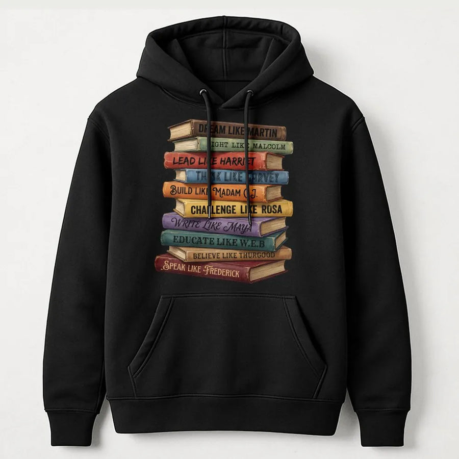 Black History Month Hoodie | Iconic African American Leaders Book Stack Design | Premium Soft Unisex Pullover | Meaningful Cultural Heritage Gift
