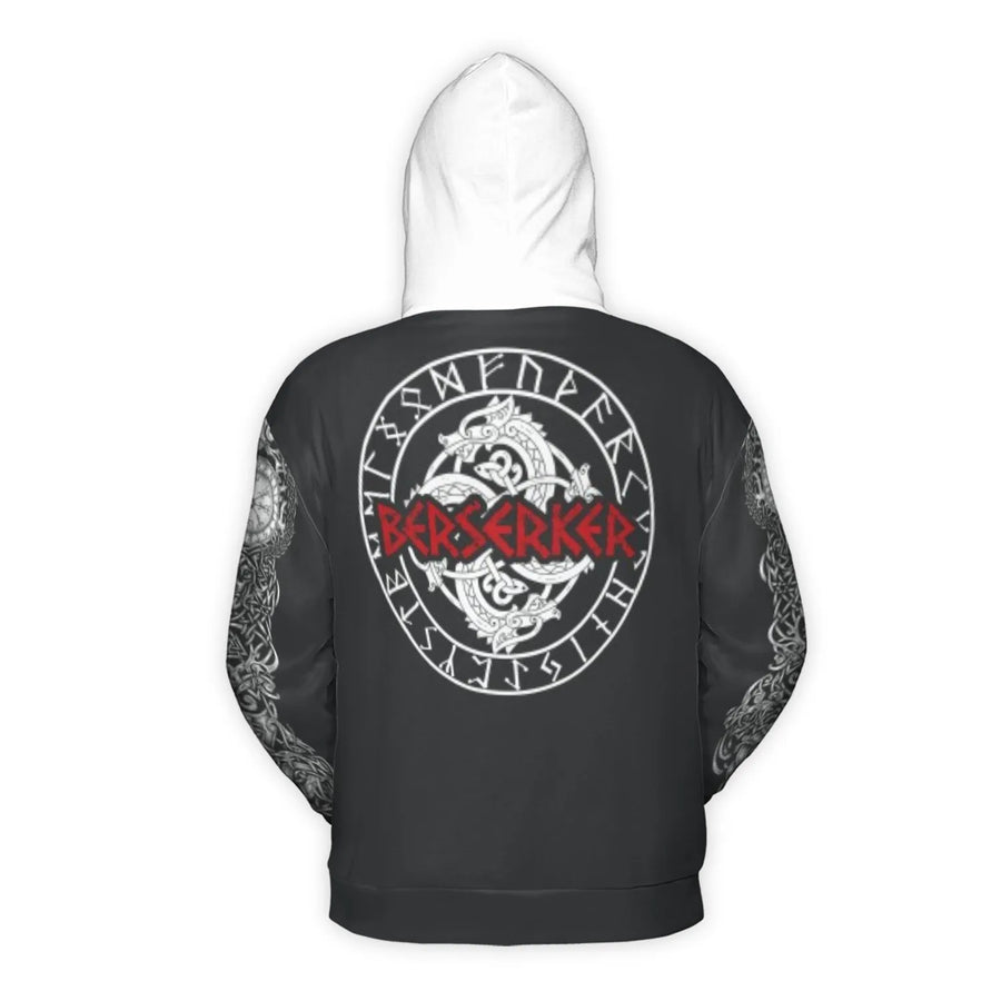 Viking Berserker Hoodie | Skull Norse Runes & Dragon Art | Premium Brushed Fleece Pullover | Unisex Gothic Streetwear Gift