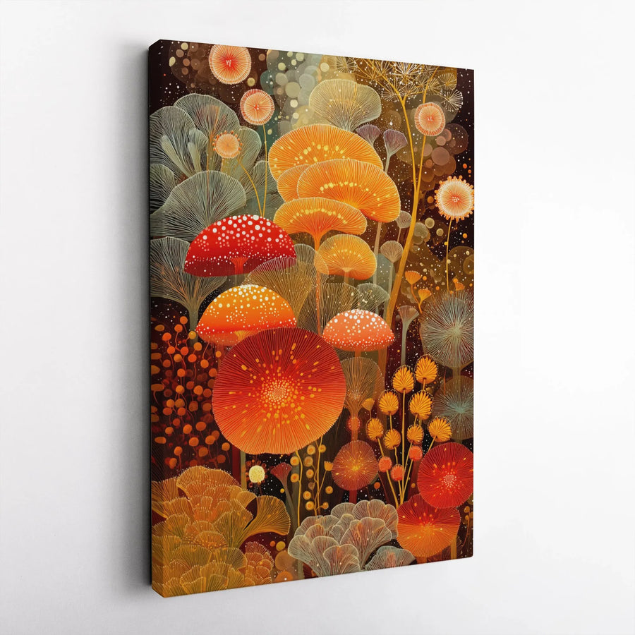 Mushroom Forest Canvas Wall Art | Psychedelic Botanical Nature Print | 1.25 Inch Gallery Wrap Premium Decor | Vibrant Home Office Gift