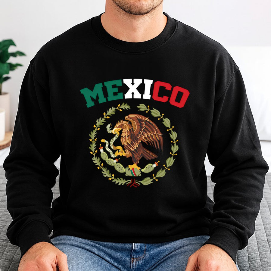 Mexico Sweatshirt | Mexican Coat Of Arms Graphic | Premium Cotton Blend | Gift For Mexican Heritage Independence Day