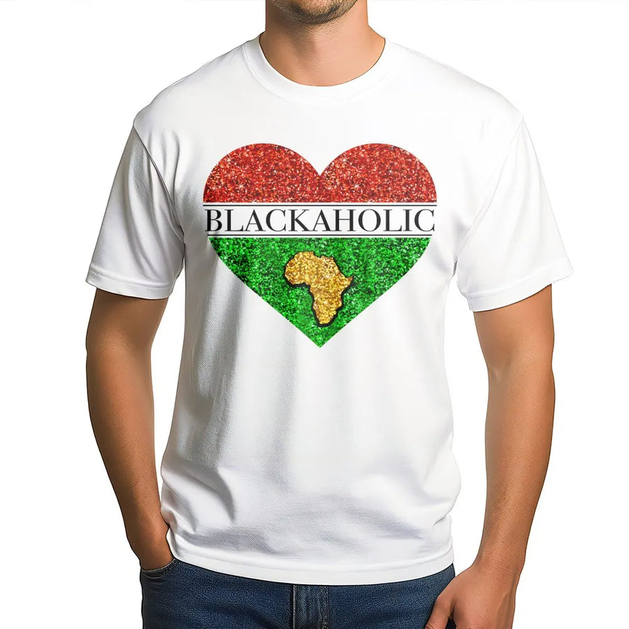 Blackaholic T-Shirt | Pan-African Flag Heart & African Continent Map | Premium Soft Cotton | Black Pride Gift for Women & Men