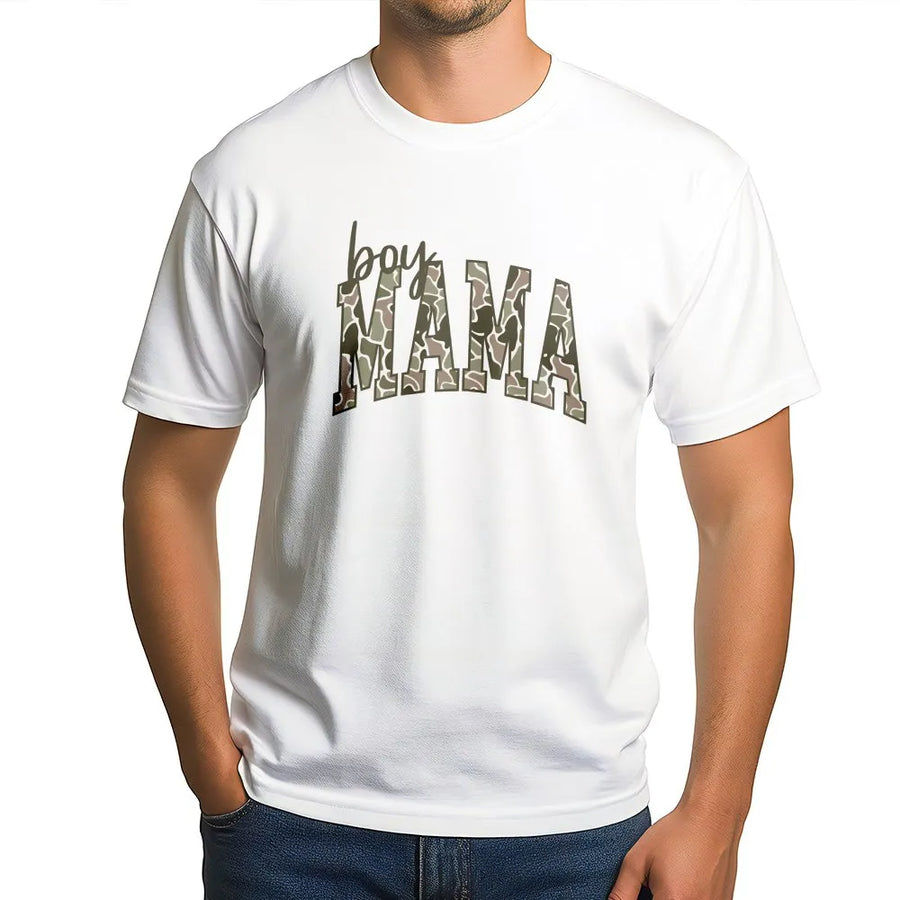 Boy Mama Camo T-Shirt | Trendy Motherhood Graphic Tee | Premium Comfort Colors Cotton | Gift for New Mom, Casual Mom Apparel