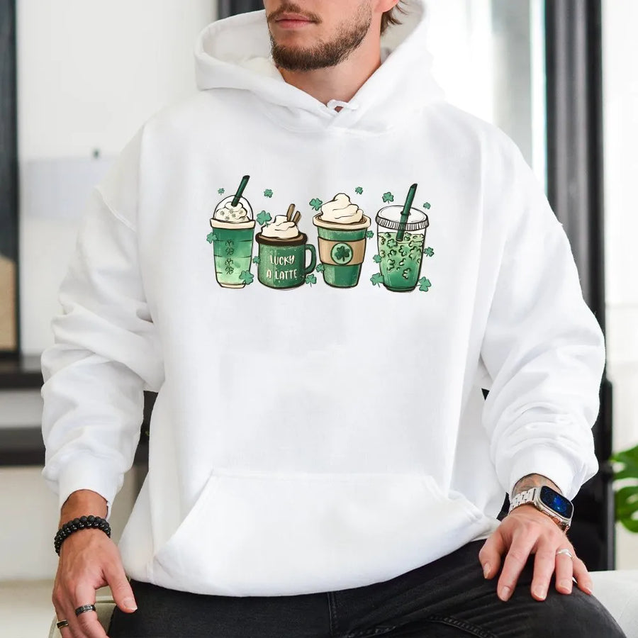 St. Patrick's Day Hoodie | Coffee Lover Shamrock Graphic | Premium Cotton Blend | Cute Irish Gift for Women & Men