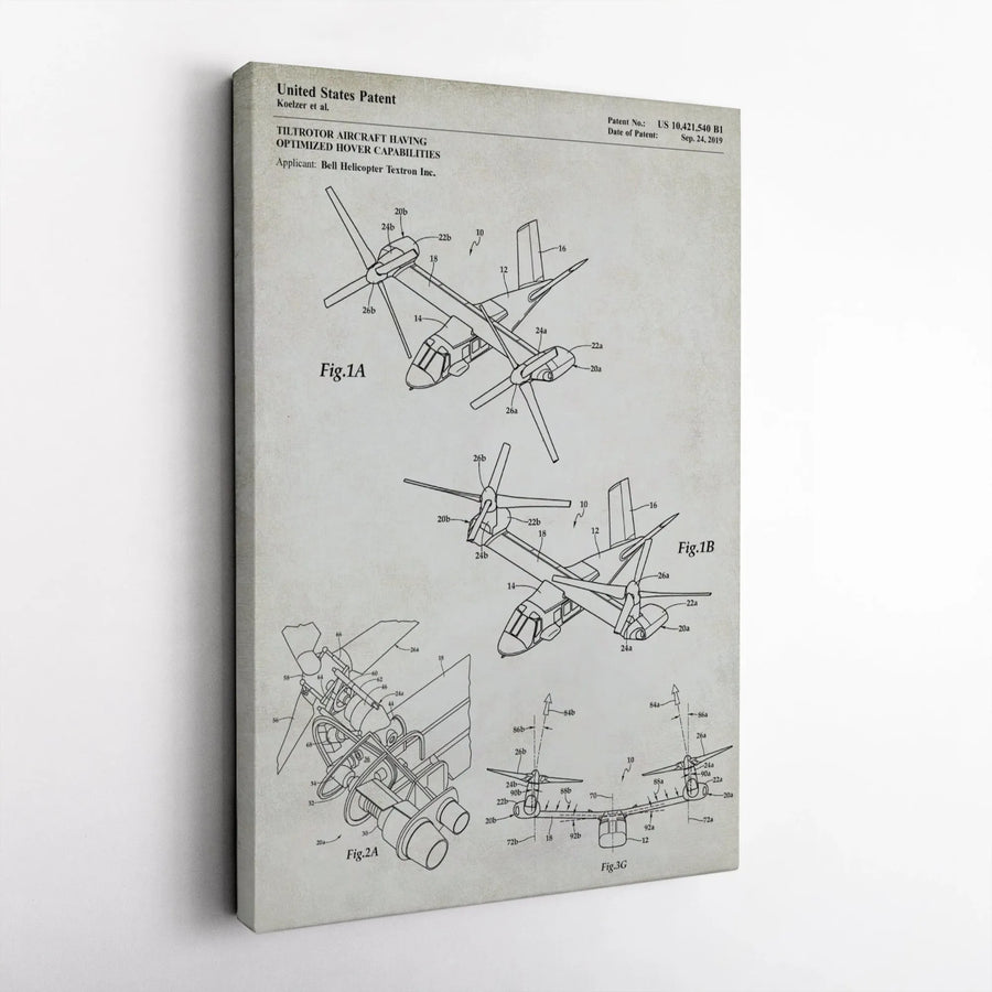 Tiltrotor Aircraft Patent Print | Aviation Engineering Wall Art | Gallery Wrap Canvas | Gift for Pilot or Aerospace Engineer