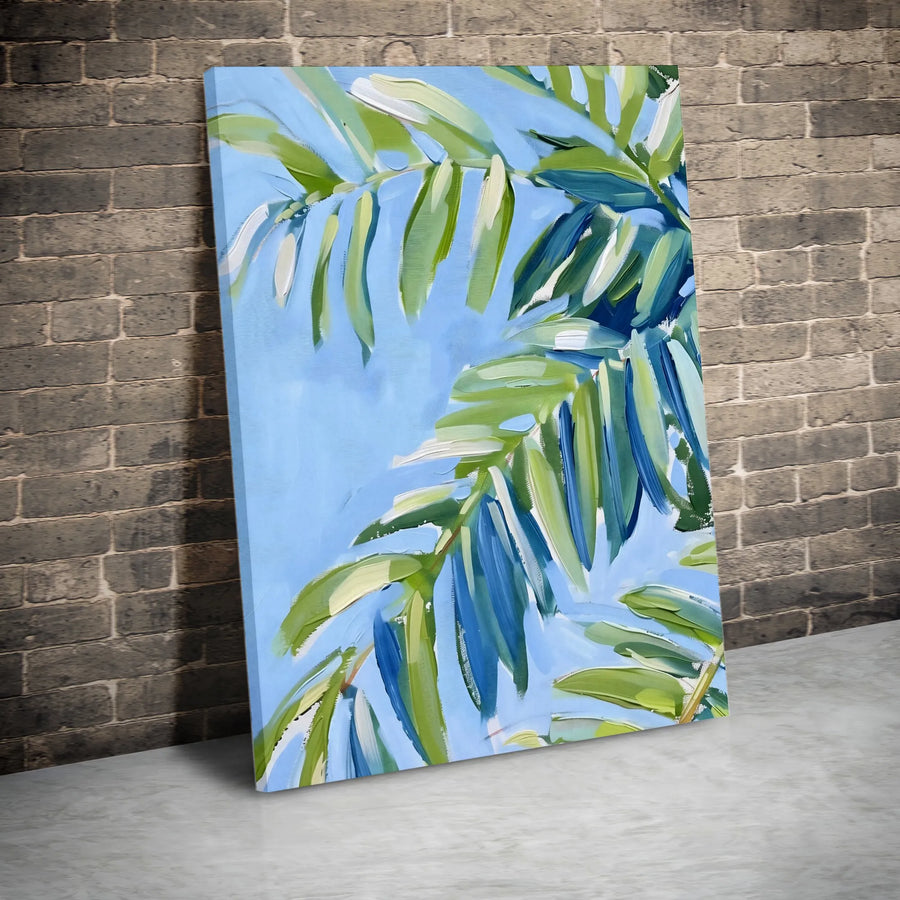 Tropical Palm Leaf Canvas Wall Art | Modern Coastal Botanical Art | Premium Gallery-Wrapped Canvas | Beach House & Living Room Decor Gift