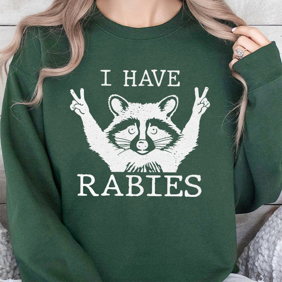 I Have Rabies Raccoon Sweatshirt | Funny Peace Sign Graphic | Premium Cotton Blend | Gift For Animal Lovers And Humor Fans