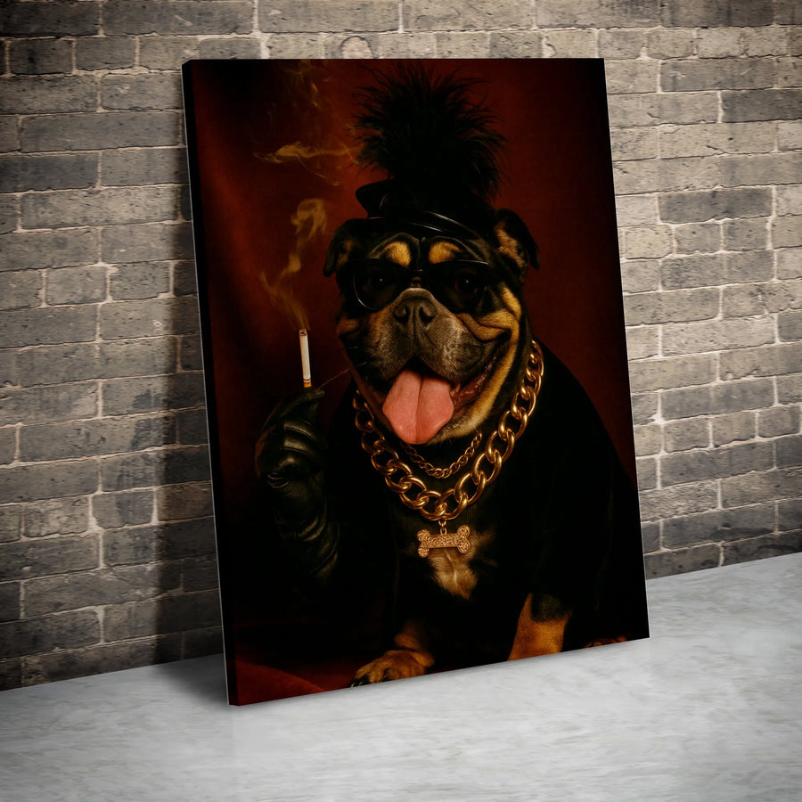 Bulldog Wall Art Canvas | Edgy Mohawk Hip Hop Dog Portrait | Premium Fade-Resistant Gallery Wrap | Unique Home Decor Gift for Dog Lovers