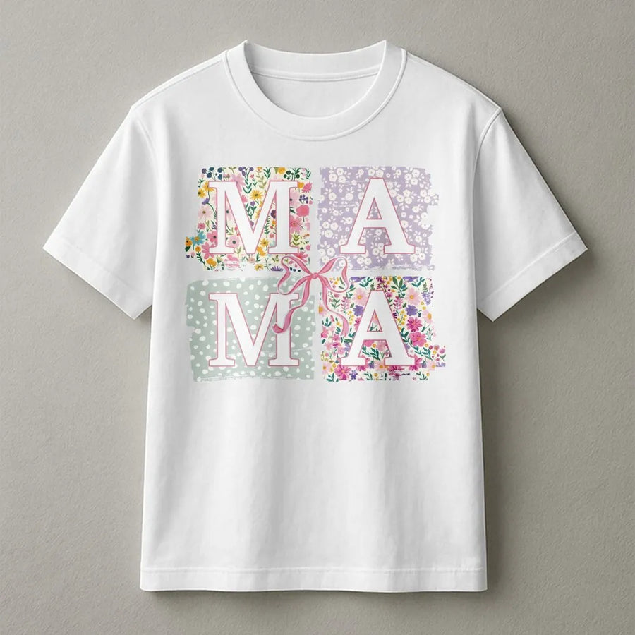 Mama T-Shirt with Coquette Bow | Floral Graphic Mom Sweatshirt | Soft Cotton-Poly Blend | Mother's Day Gift for New Moms