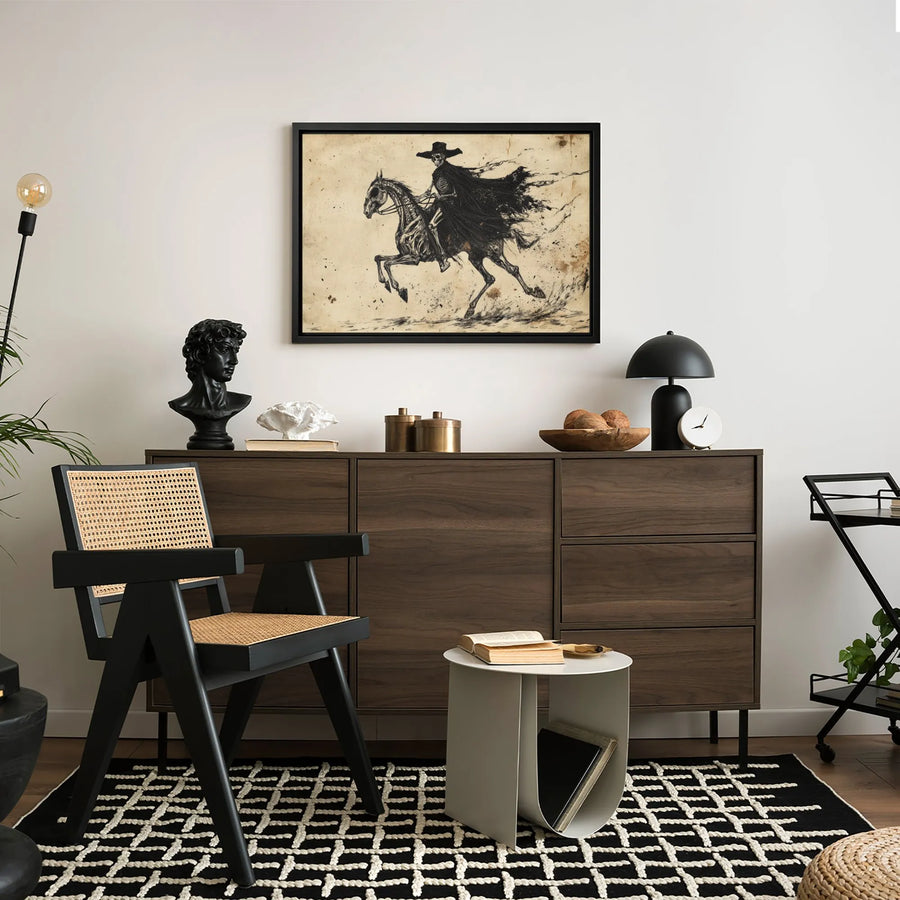 Skeletal Cowboy Wall Art | Gothic Western Grim Reaper Canvas | Premium Fade-Resistant Decor | Dark Aesthetic Home Office Gift