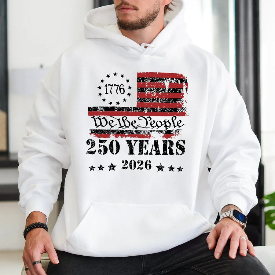 250th Anniversary 1776 Hoodie | We The People Distressed Flag Graphic | Premium Cotton | Patriotic Commemorative Gift for Men and Women