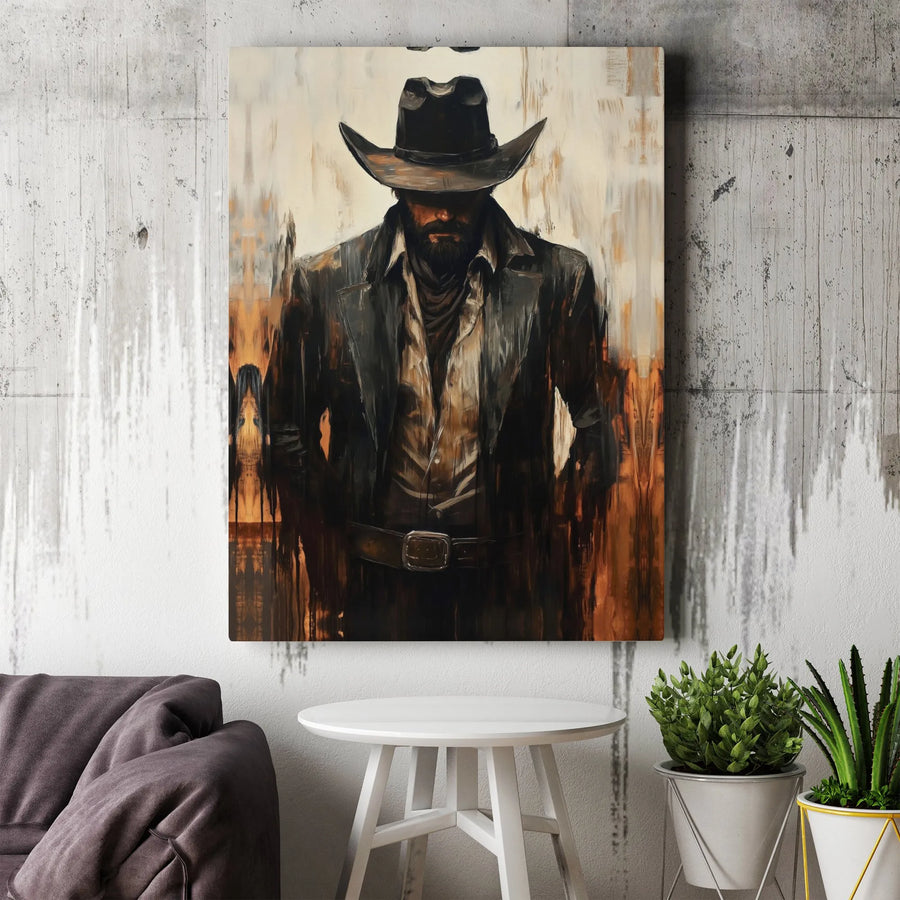 Western Cowboy Canvas Wall Art | Rugged Outlaw Portrait Print | Premium 1.25-Inch Gallery Wrap | Rustic Home Decor for Living Room Office