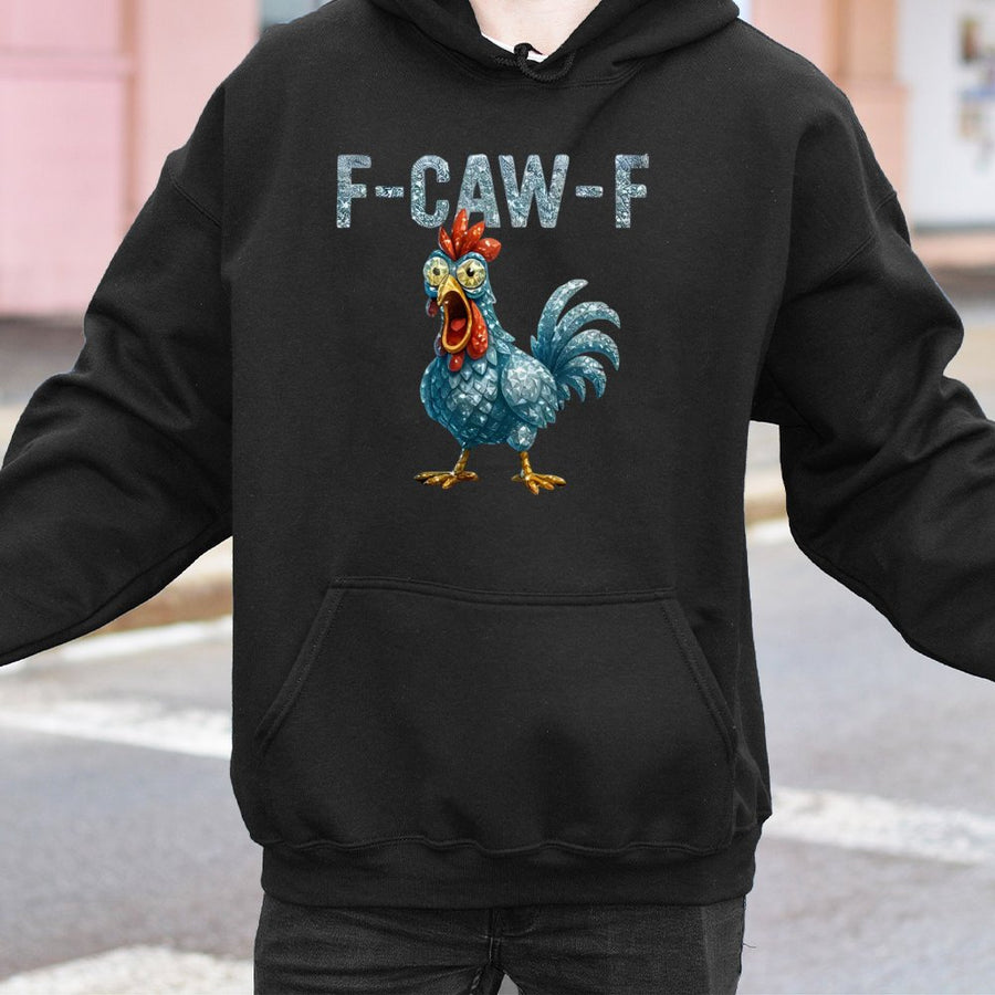 Funny Rooster Hoodie | F-Caw-F Chicken Graphic Design | Premium Cotton Blend Streetwear | Viral Meme Gift for Poultry Lovers