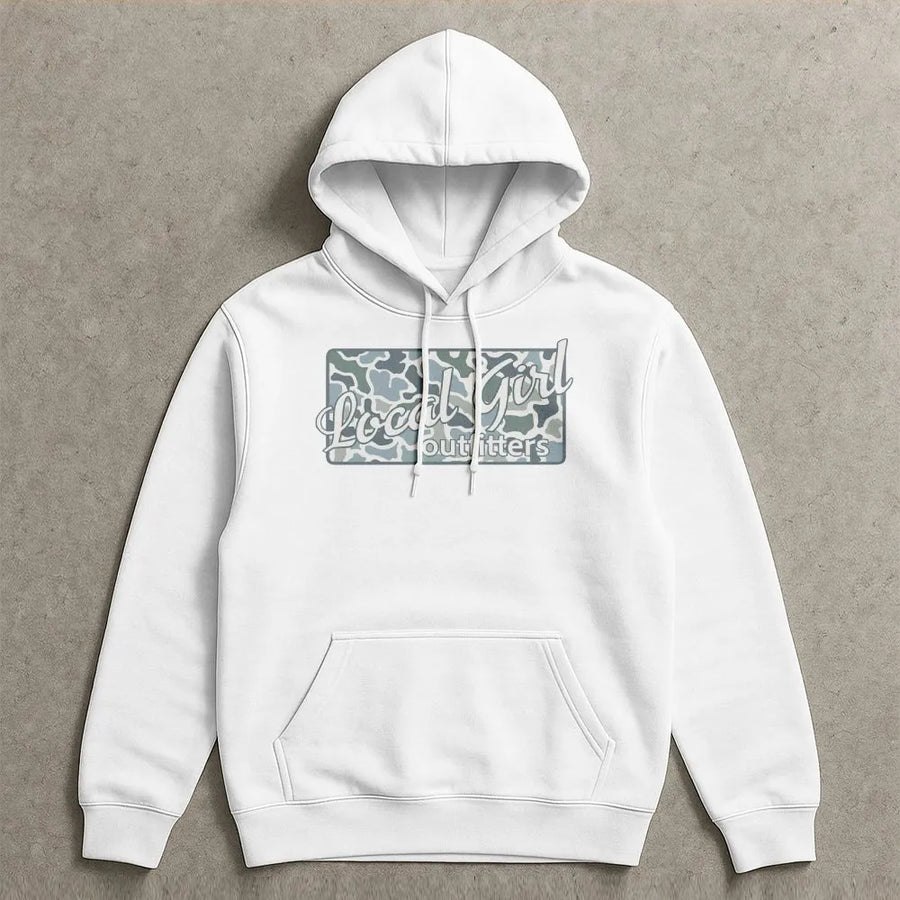 Local Girl Graphic Hoodie | Blue Camouflage Print Shirt | Soft 100% Cotton | Hometown Pride Gift for Her