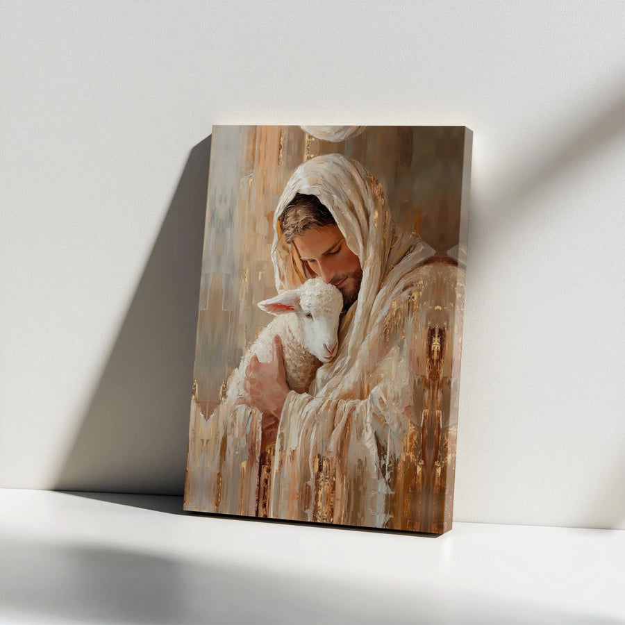 Jesus and Lamb Canvas Print | Modern Christian Painting Wall Art | Premium Gallery Wrapped Canvas | Religious Home Decor Faith Gift
