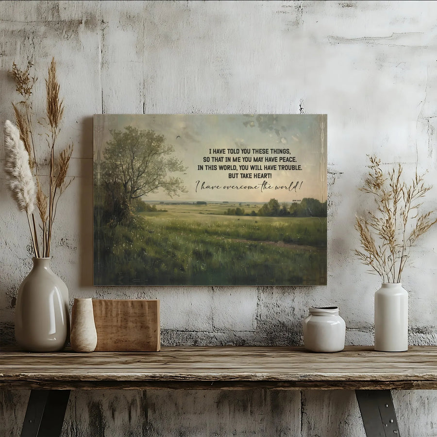 John 16:33 Canvas Wall Art | I Have Overcome The World Scripture Art | Premium Gallery Wrapped Print | Inspirational Christian Home Decor Gift