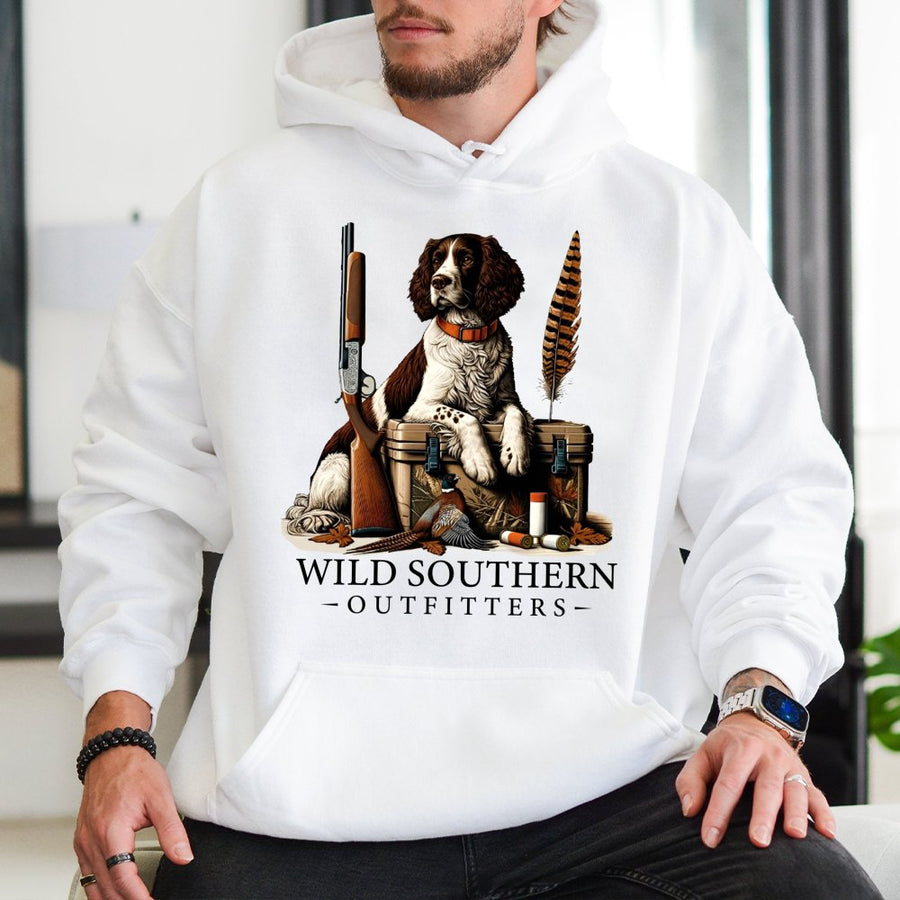 Hunting Dog Hoodie | Springer Spaniel Pheasant Hunter Graphic | Premium Cotton Blend | Gift For Outdoorsmen & Country Style Lovers