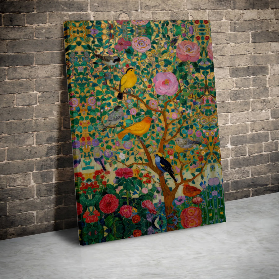 Tree of Life Canvas Wall Art | Klimt Style Birds and Flowers Print | Premium Gallery Wrapped Canvas | Art Nouveau Home Decor Gift