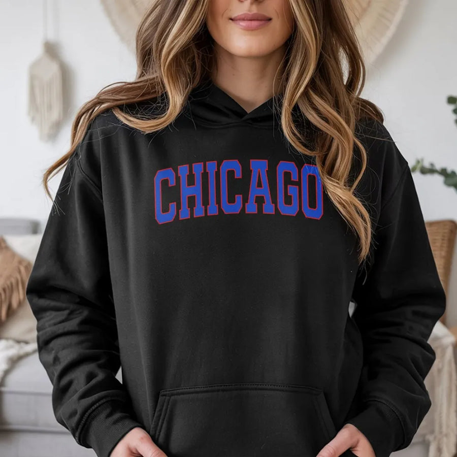 Chicago Hoodie | Retro Varsity College Font | Premium Cotton Blend | Gift for Men & Women