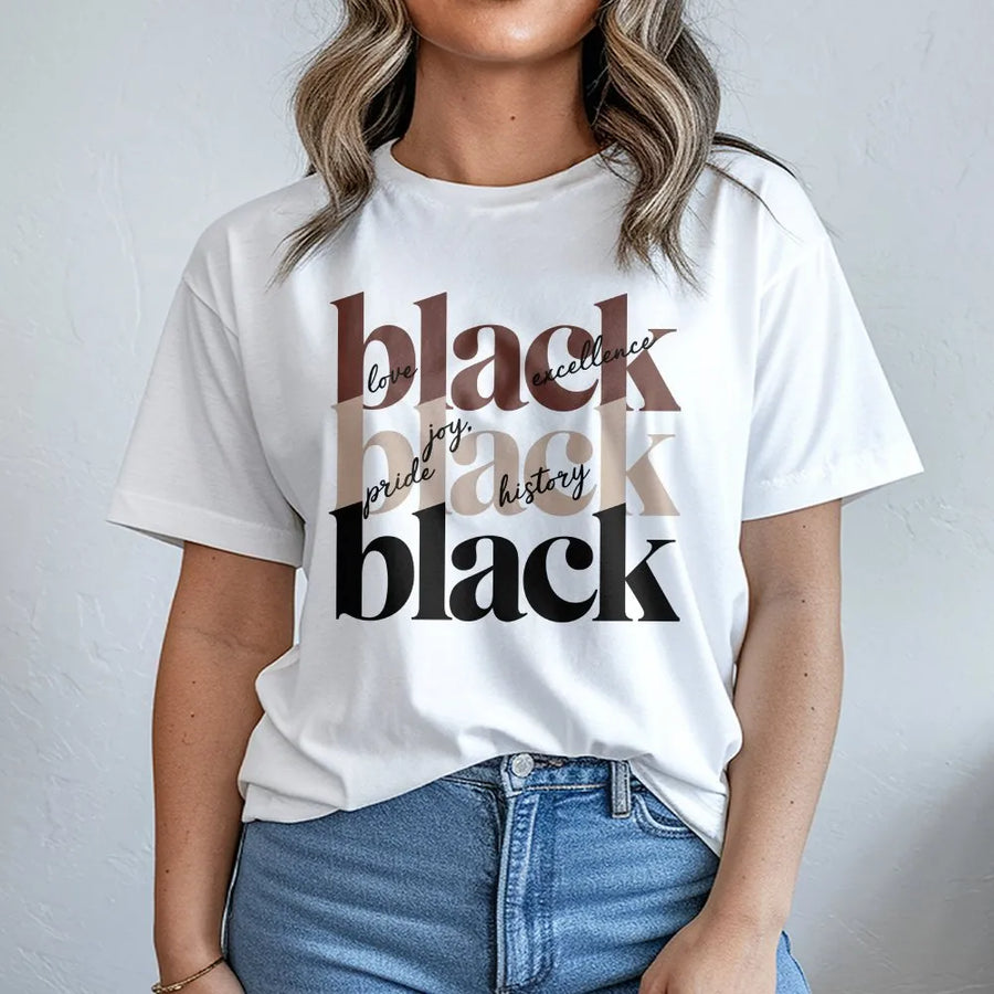 Black History Month T-Shirt | Love Pride Joy Excellence History Graphic | Premium Cotton Unisex Tee | Empowering Cultural Heritage Gift for Her and Him