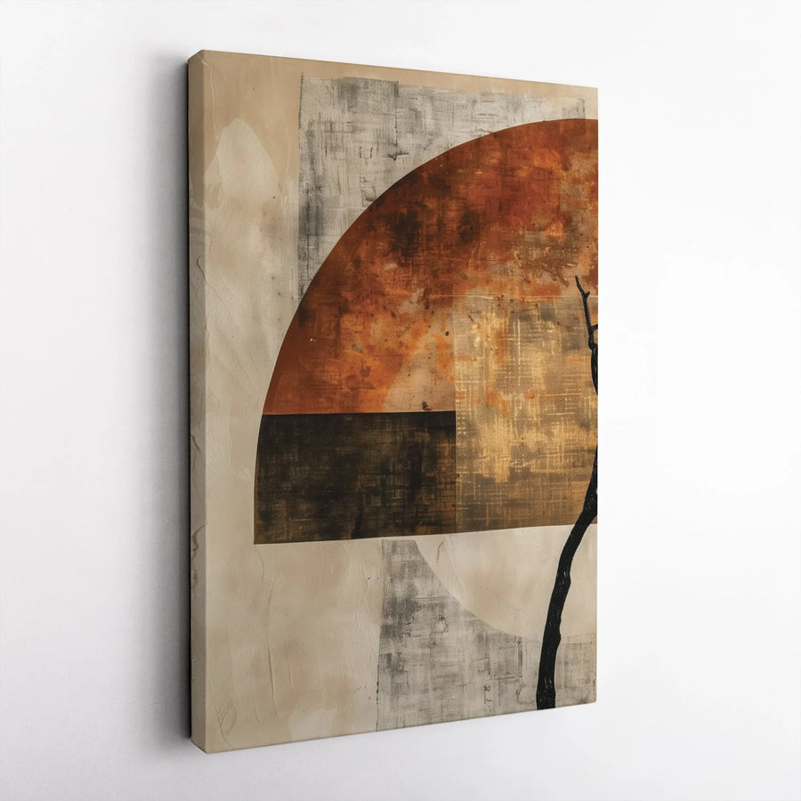 Abstract Canvas Wall Art | Geometric Earth Tone Print & Tree Silhouette | Premium Gallery Quality Canvas | Modern Japandi Home Decor Gift
