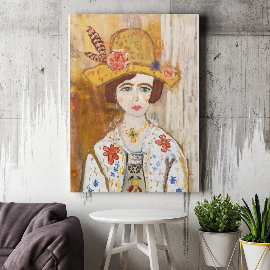 Suffragette Portrait Canvas Print | Vintage Style Folk Art Painting | Thick Gallery Wrap Canvas | Historical Wall Decor Gift for Her