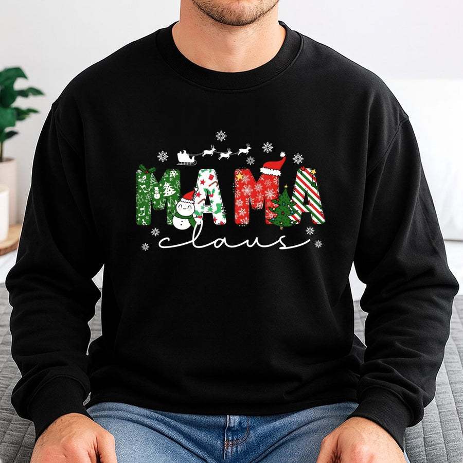 Mama Claus Christmas Sweatshirt | Festive Holiday Graphic Print | Cotton Polyester Blend | Cozy Gift For Mom