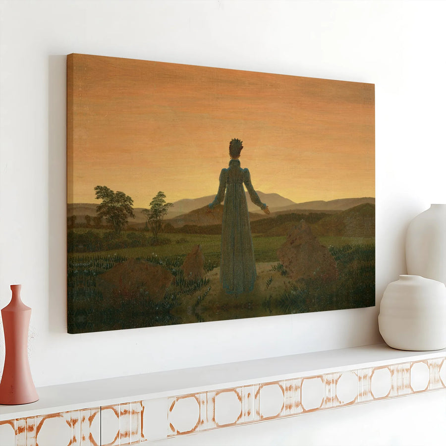 Woman Before The Rising Sun Canvas | Caspar David Friedrich Romanticism Art | 1.25 Inch Gallery Wrap | Classic Fine Art Home Decor