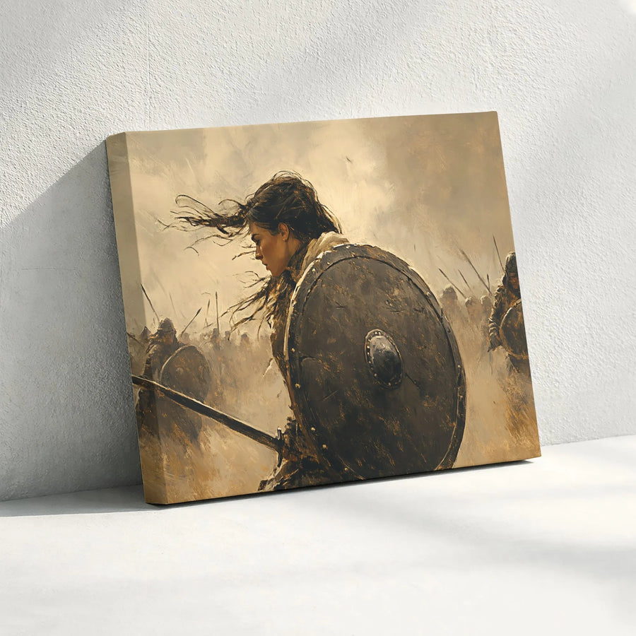 Viking Shieldmaiden Canvas Wall Art | Epic Norse Battle Scene Print | Premium Gallery Wrapped Canvas | Mythology Decor Gift for Him