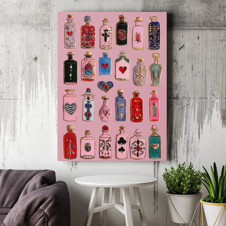 Magic Potion Bottle Wall Art | Whimsical Love Elixir Illustration | Premium Gallery Wrapped Canvas | Witchy Decor Gift for Fantasy Lovers