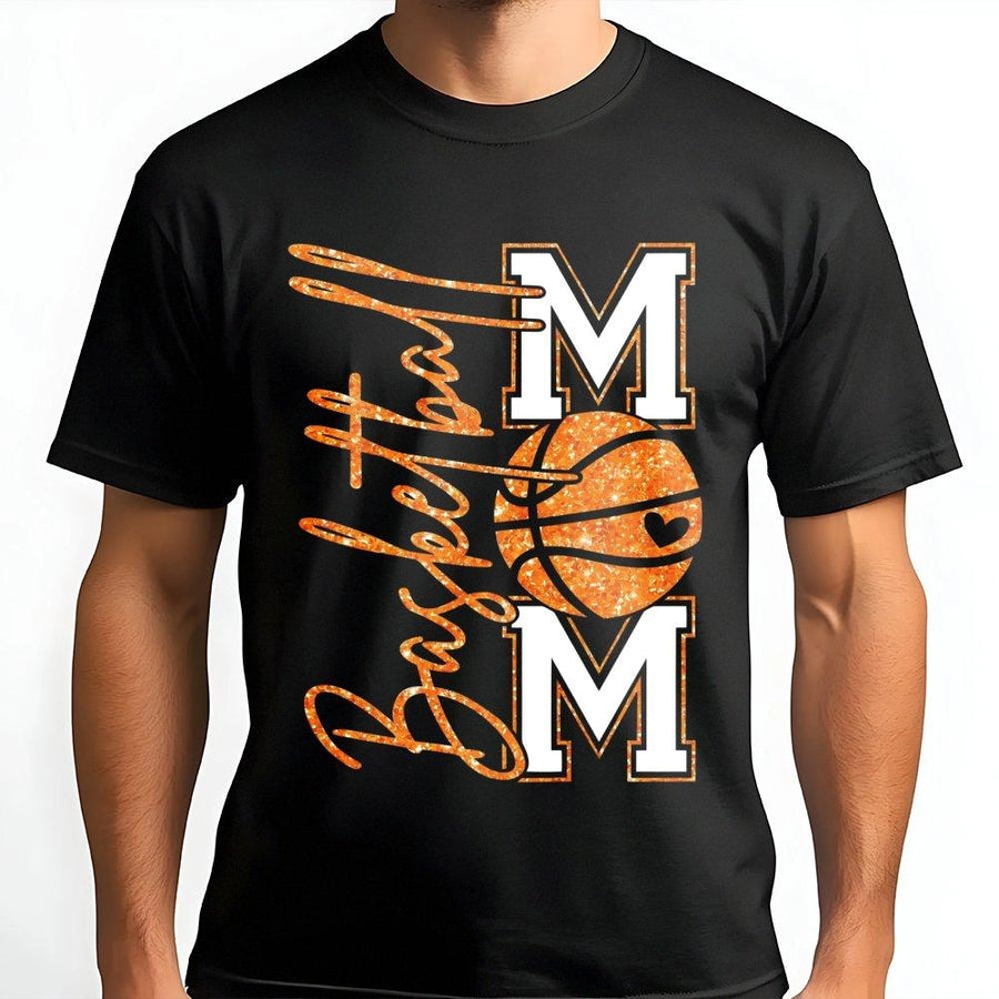 Basketball Mom T-Shirt | Glitter Ball Graphic Design | Soft Cotton Premium Apparel | Perfect Gift for Basketball Mamas & Sports Fans