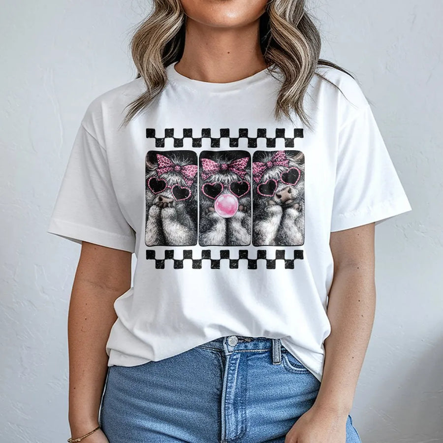 Leopard Highland Cow T-Shirt | Easter Bunny Floral Cow Design | 100% Premium Cotton Tee | Preppy Spring Apparel Gift for Women