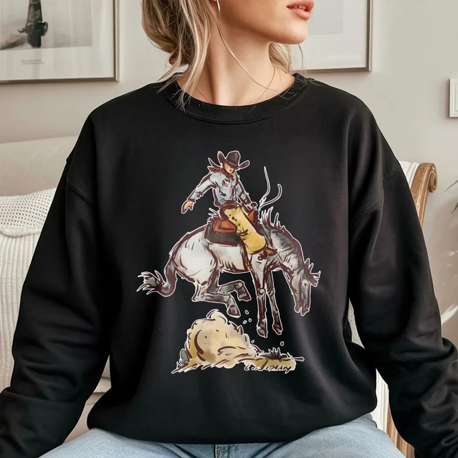 Western Rodeo Sweatshirt | Bucking Bronc Cowboy Graphic | Premium Soft Cotton Blend | Gift for Country Western Lovers & Cowboy Apparel Fans