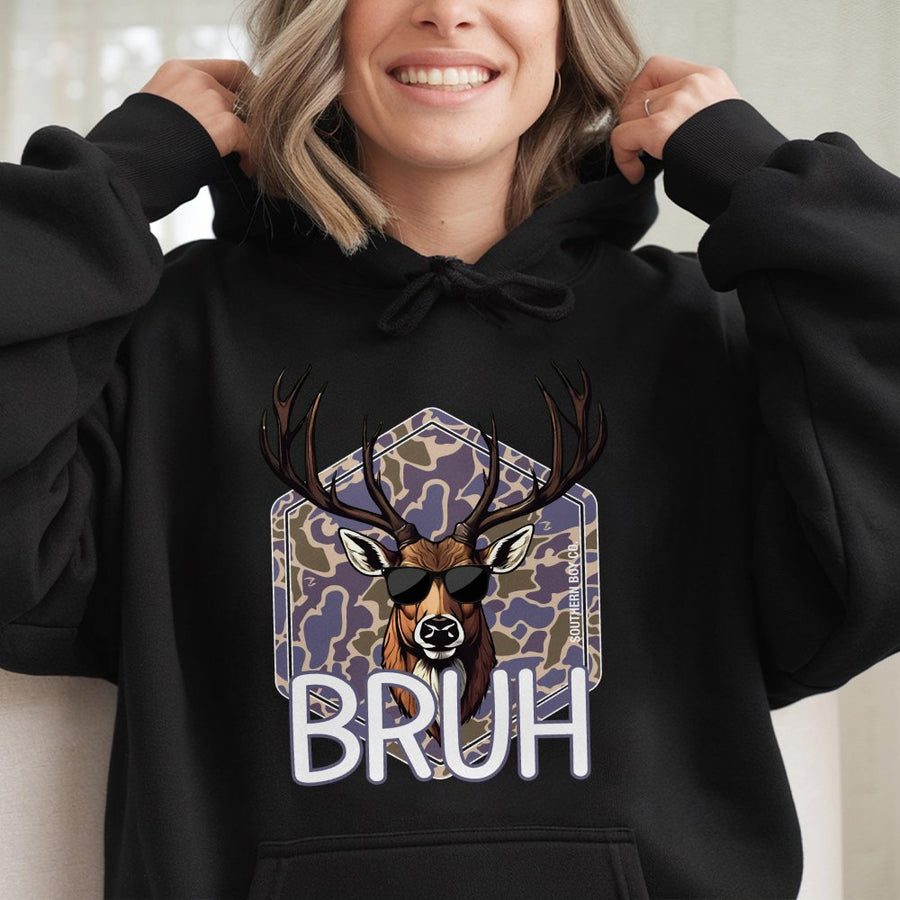 Buck Bruh Hoodie | Deer Hunter Camo Graphic | Soft Cotton-Polyester Blend | Funny Hunting Gift For Men And Women