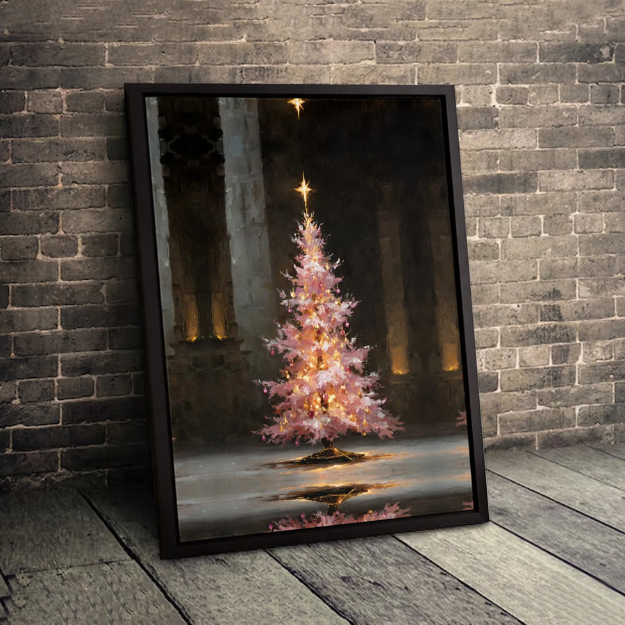 Pink Christmas Tree Wall Art | Impressionistic Holiday Canvas Print | Premium 1.25-Inch Gallery Wrap | Festive Seasonal Home Decor Gift