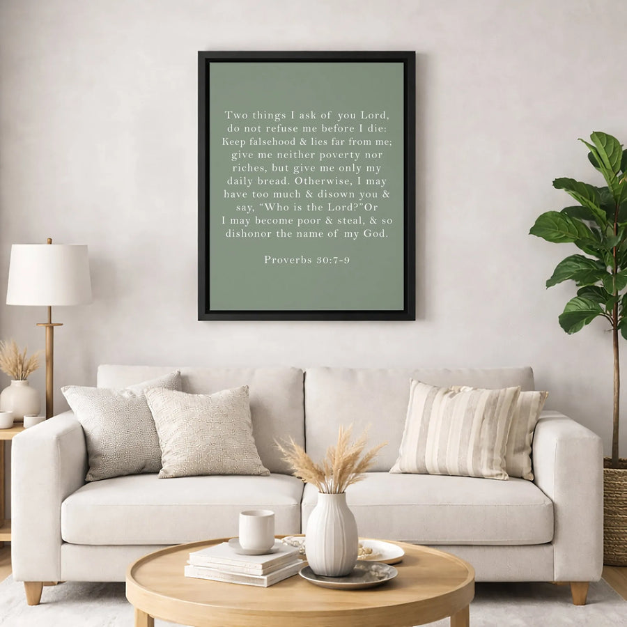 Proverbs 30:7-9 Bible Verse Wall Art | Sage Green Scripture Poster | Premium Gallery Canvas | Christian Home Decor & Meaningful Faith Gift