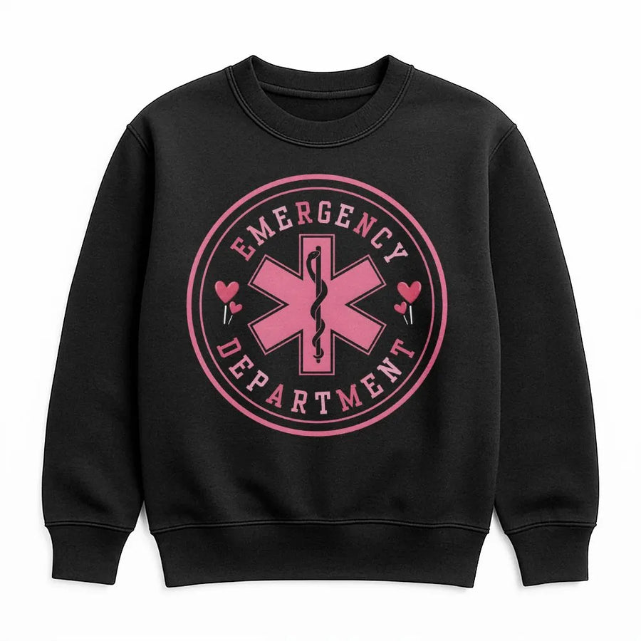 Emergency Department Sweatshirt | Pink Star of Life Heart Design | Premium Cotton Blend | Valentine Gift for ER Nurse, Doctor, Medical Staff