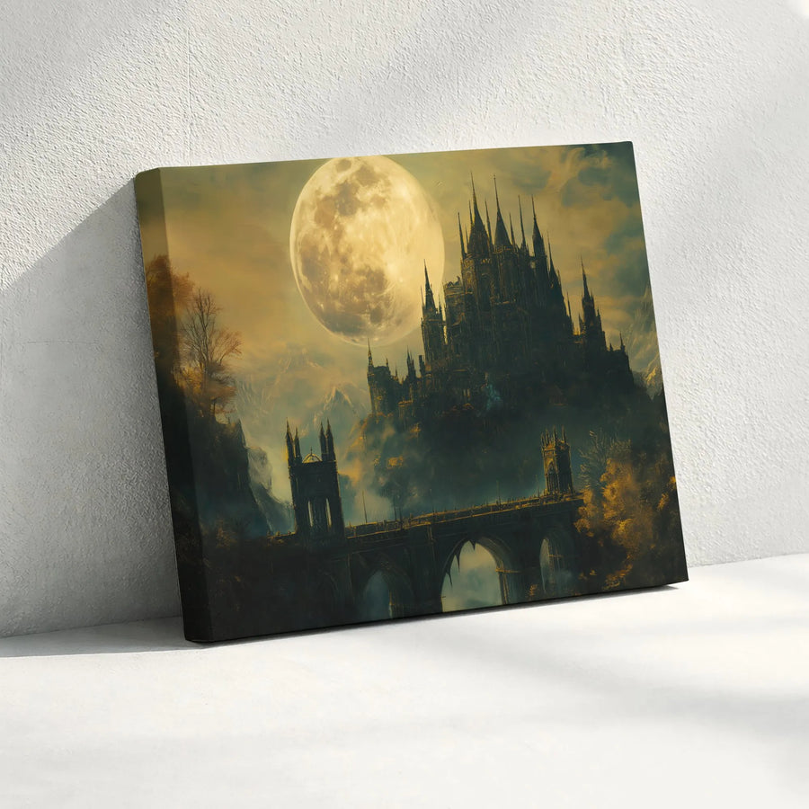 Gothic Castle Canvas Wall Art | Full Moon Over Fantasy Kingdom | Premium Fade-Resistant Print | Gift for Dark Academia & Fantasy Fans