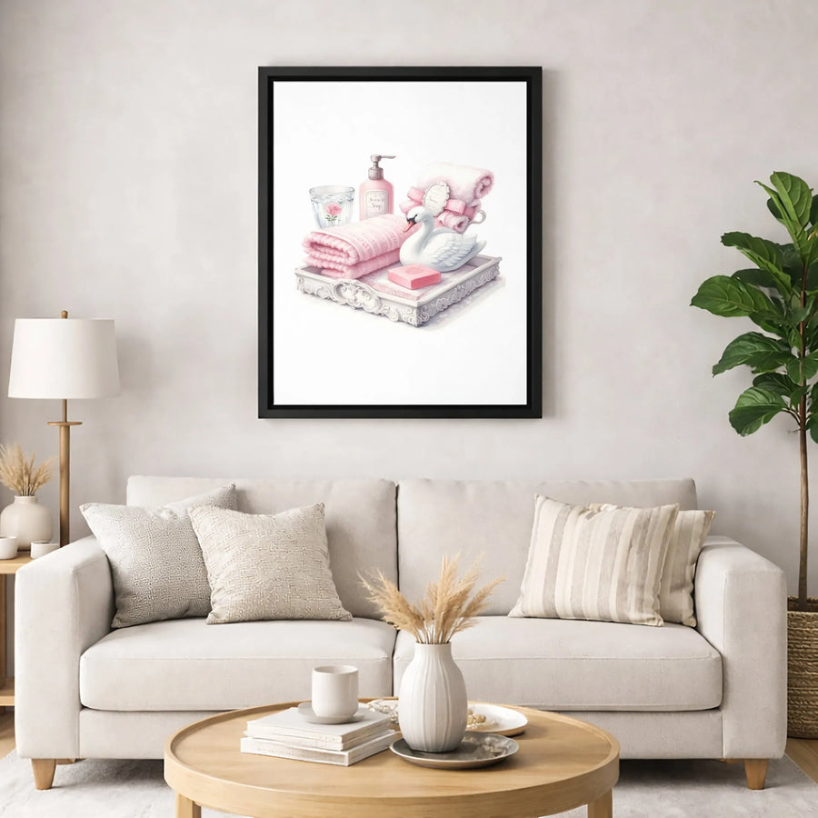 Pink Swan Bathroom Wall Art | Elegant Spa Decor Print | Premium Gallery Wrapped Canvas | Luxury Aesthetic Bathroom Decor