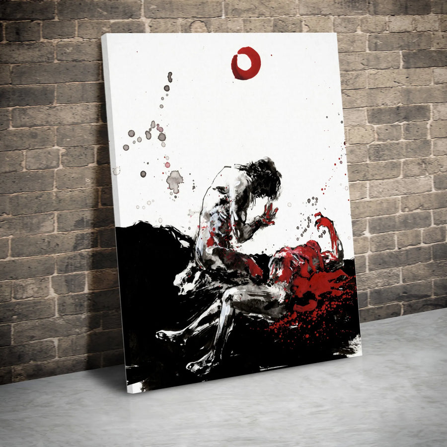 Japanese Ink Wash Canvas Art | Abstract Samurai Battle Painting | Premium 1.25" Gallery Wrapped Canvas | Modern Sumi-e Style Wall Decor Gift