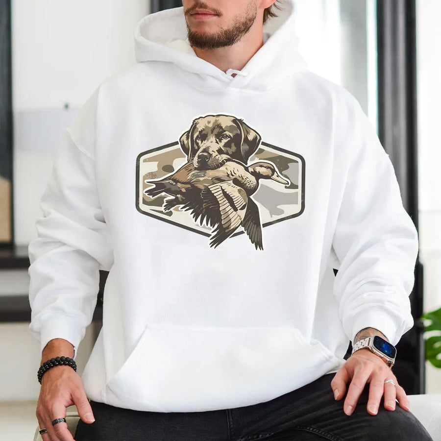 Labrador Retriever Duck Hunting Hoodie | Vintage Camo Waterfowl Graphic | Premium Cotton Blend | Gift for Outdoorsman and Dog Lover
