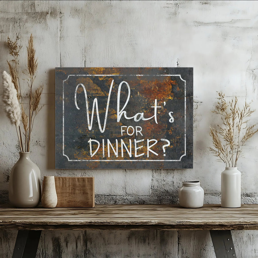 What's For Dinner Canvas Sign | Rustic Farmhouse Kitchen Decor | Premium Gallery Wrapped Canvas | Funny Dining Room Wall Art Gift
