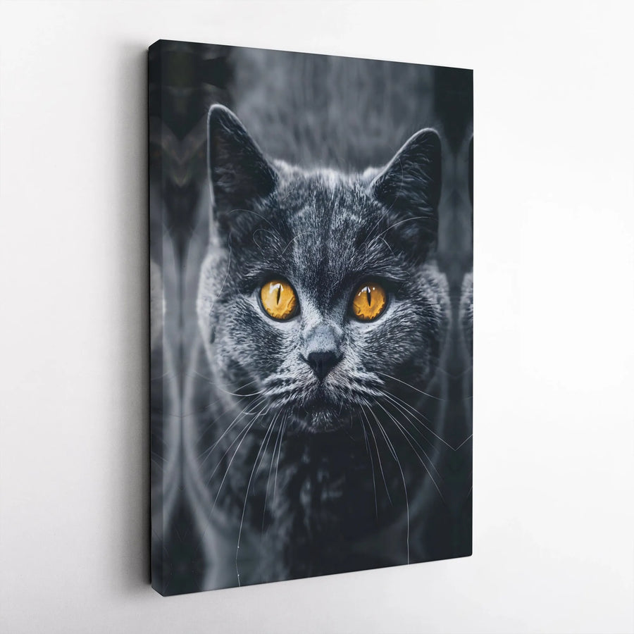 Black Cat Wall Art with Golden Eyes | Modern Animal Portrait Canvas Print | 1.25 Inch Gallery Wrap | Premium Decor for Home and Office