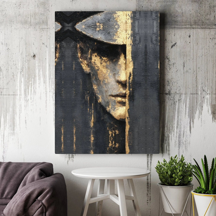 Abstract Portrait Canvas Print | Textured Gold Leaf Effect | Premium Gallery Wrapped Canvas | Modern Office & Living Room Decor Gift
