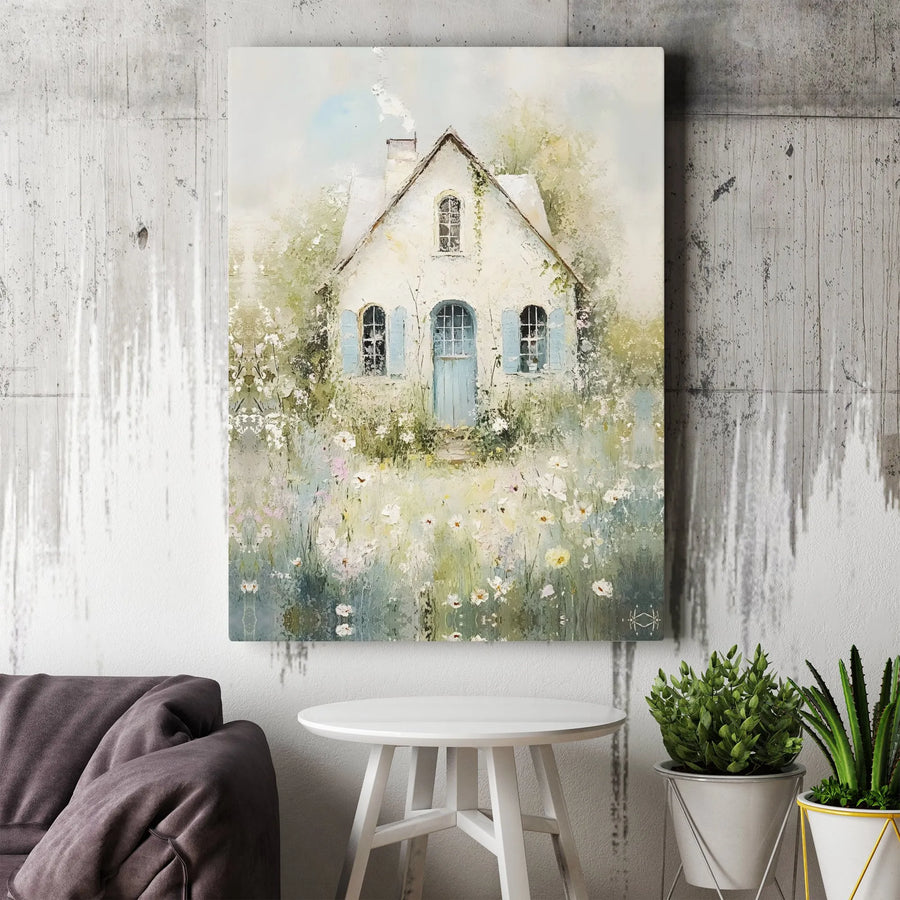 Rustic Cottage Canvas Wall Art | Impressionist Wildflower Field Painting Print | Premium Gallery Wrapped Canvas | Farmhouse Living Room Decor Gift