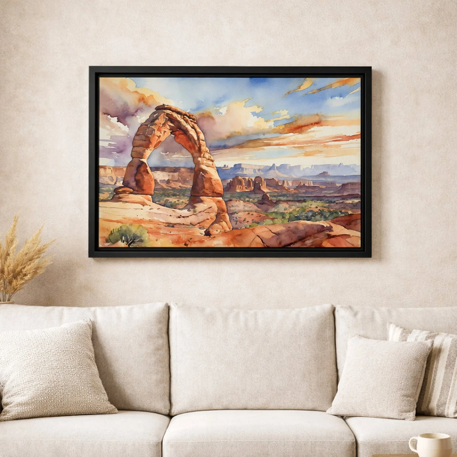 Delicate Arch Canvas Print | Arches National Park Watercolor Art | 1.25-Inch Gallery Wrap | Premium Utah Landscape Wall Decor Gift